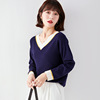 V-neck fashion color contrast loose Pullover new spring autumn knitwear long sleeve Korean women’s wear top