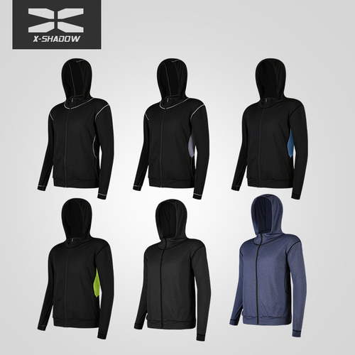 Men's Training Sportswear Set, Quick-Drying and Sweat-Absorbent Running Fitness Top with Hood, Long Sleeve, Zipper