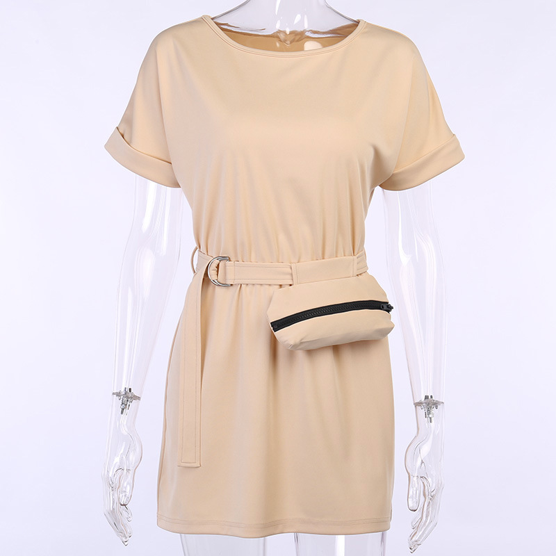 round neck fashion waist bag lace-up dress NSXE34200