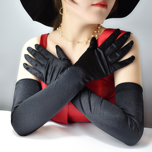 Women's satin satin plate gloves wedding prom dance performance gloves cosplay retro gloves