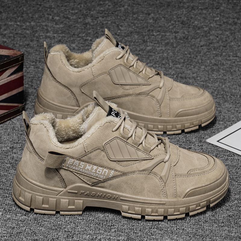 Chaussures basses décontractées en coton pour hommes, chaudes et en velours d'automne et d'hiver, travaux de chantier de sport, bottes Martin imperméables,_voghion.com