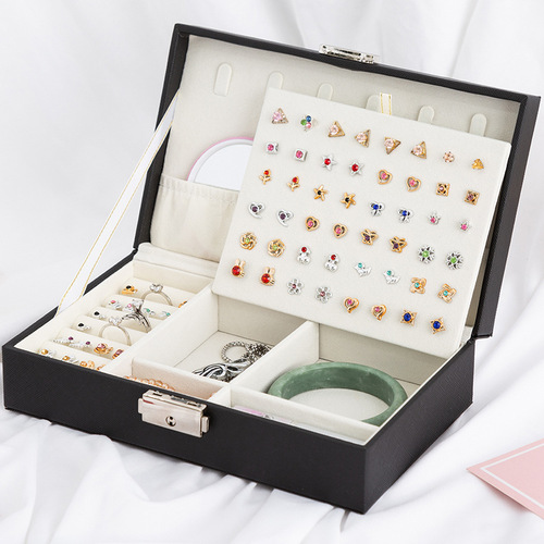 Portable jewelry box, multi-functional jewelry organizer, cross-border earring, ring, and necklace storage organizer