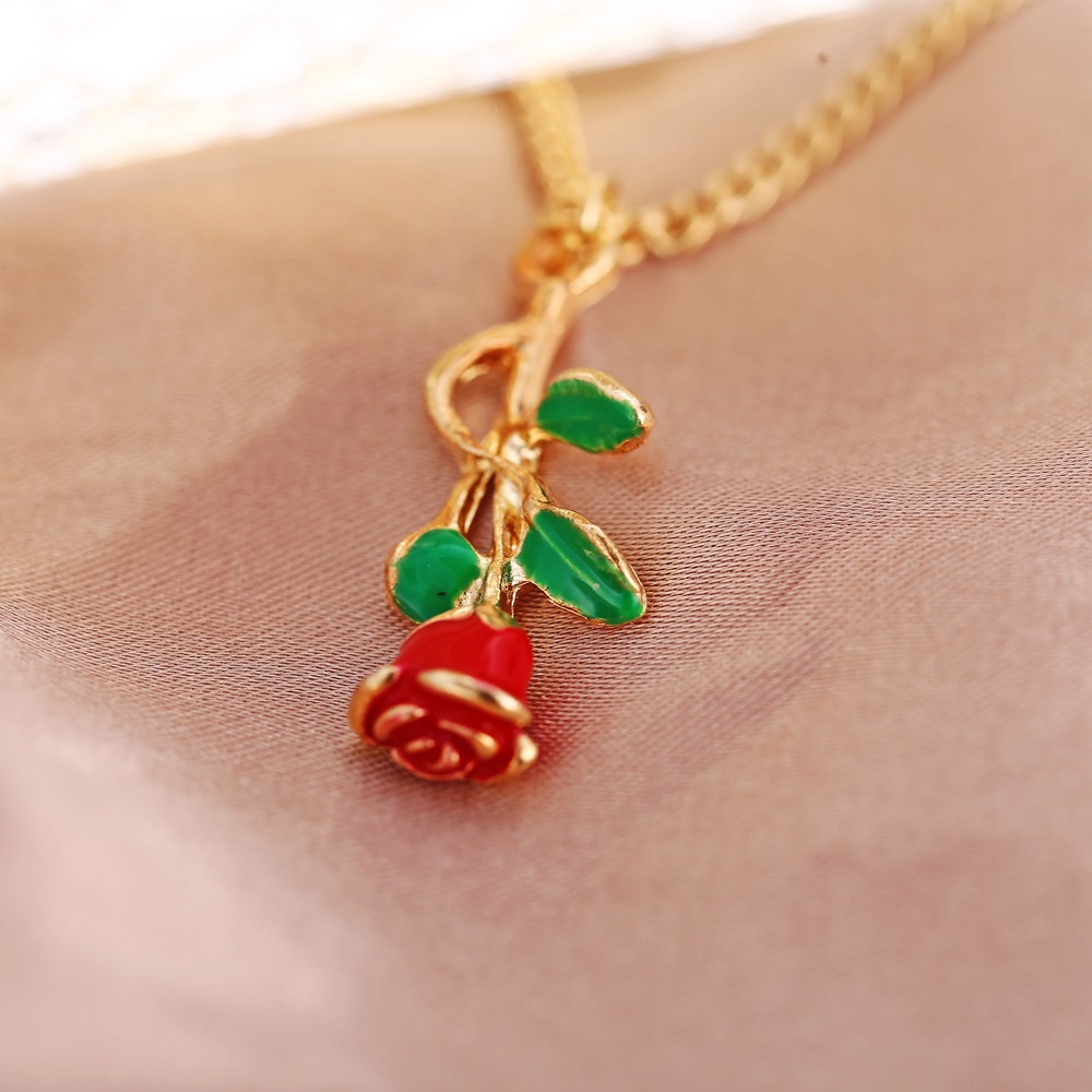 nuova collana con ciondolo rosa personalizzato creativo retrò semplice collana con catena clavicola in oro_voghion.com