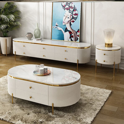 北欧轻奢茶几电视柜组合小户型现代简约岩板大理石桌子客厅边几