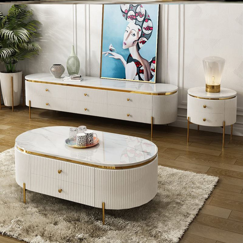 北欧轻奢茶几电视柜组合小户型现代简约岩板大理石桌子客厅边几