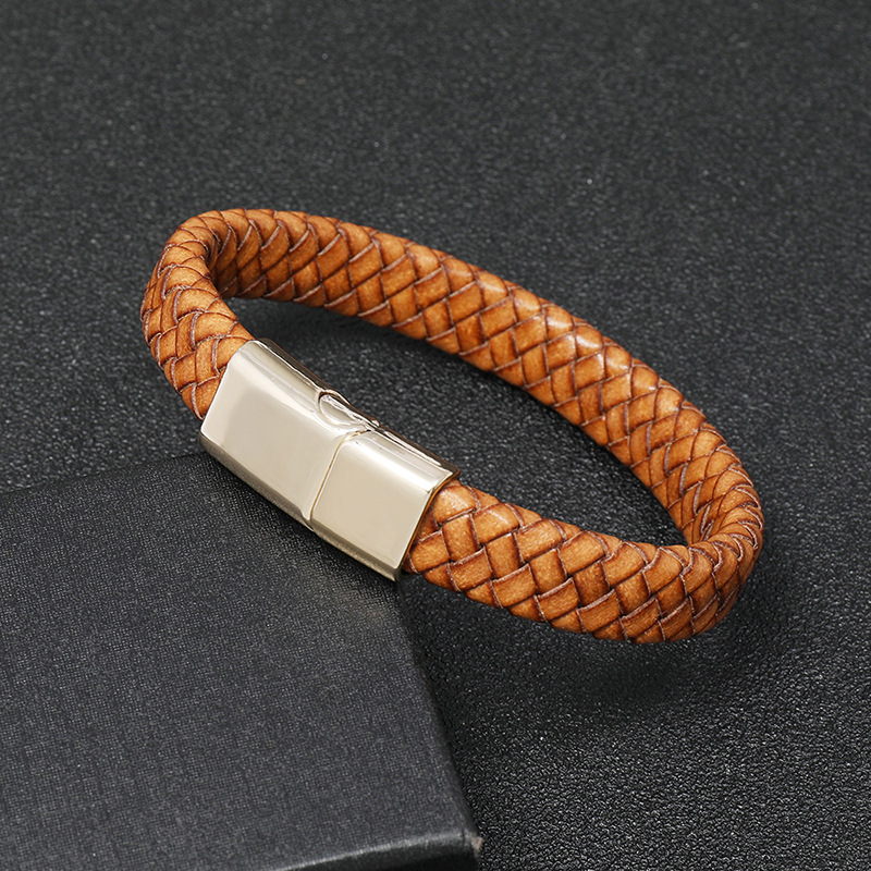 retro woven magnet buckle simple hip-hop imitation leather bracelet
