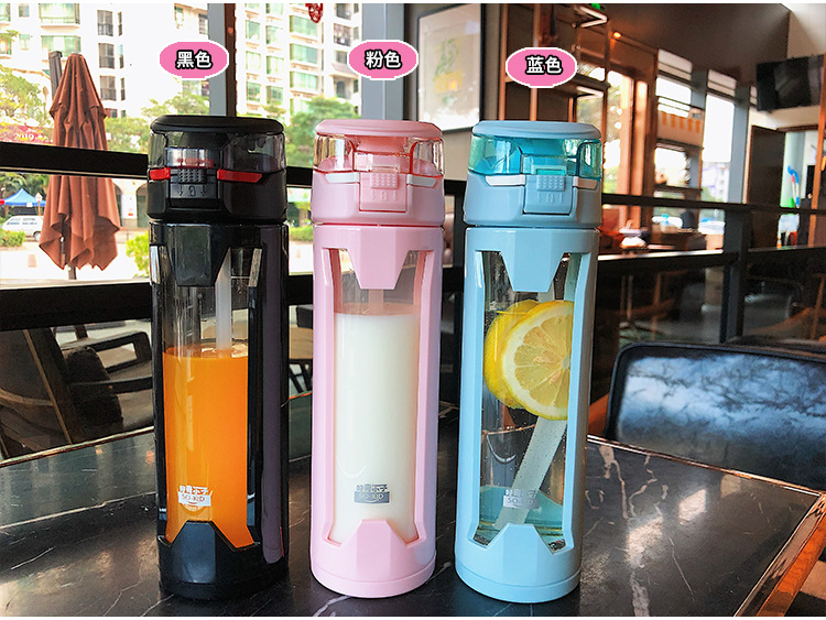 Simple Straw Cup Double-layer Insulation Business Glass Portable High Temperature Resistant Water Cup display picture 2