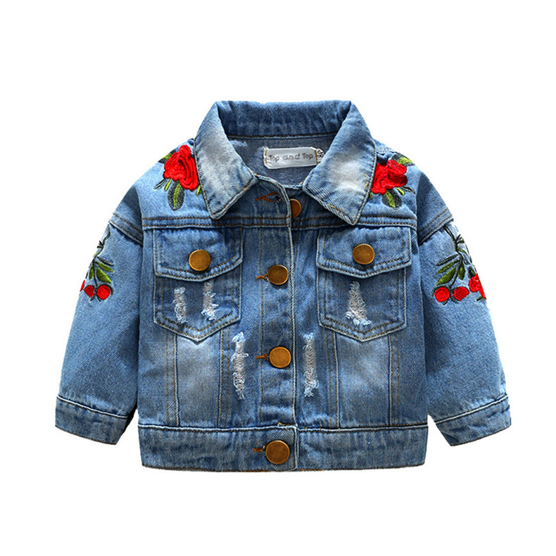 Veste Pour Enfants Cardigan En Détresse Denim Court À Manches Longues Revers Vêtements Bébé En Gros display picture 2