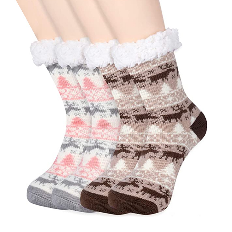 Christmas socks ladies autumn and winter snow socks land socks home sleep slippers socks set plus velvet middle tube carpet socks