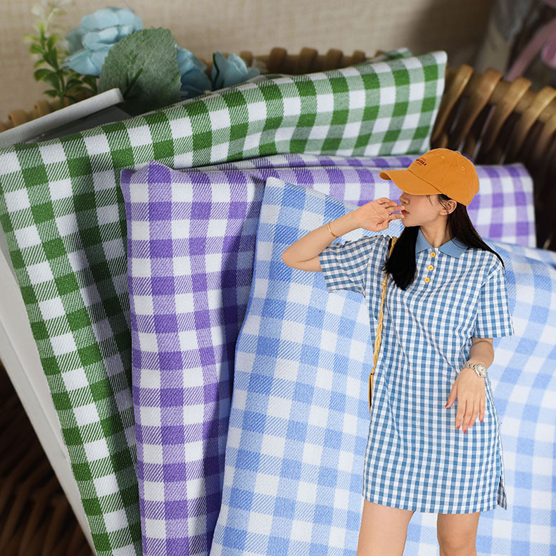 TR夏季朝阳格布料色织格子衬衫连衣裙套装桌布抱枕面料厂家直销