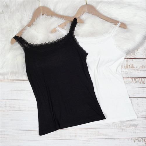 Silk Cotton Lace Camisole Top Stretchy Base Layer Shirt Black and White Classic Women's Bralette