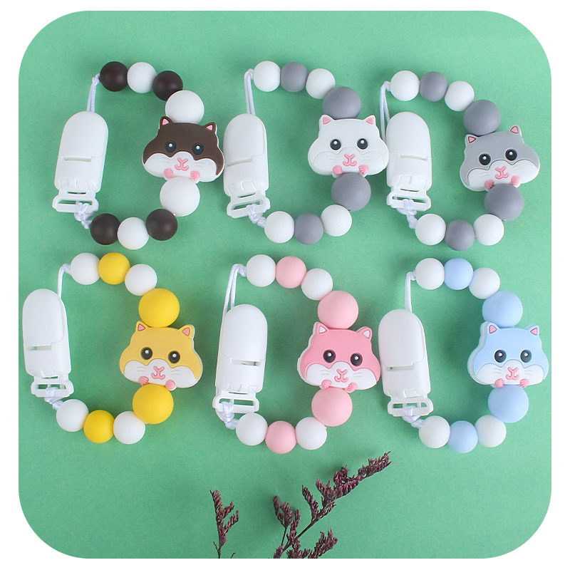 Bebé de plástico chupete clip bebé calmante Cadena de chupete de silicona hamster cadena anti-caída Amazon nueva caliente