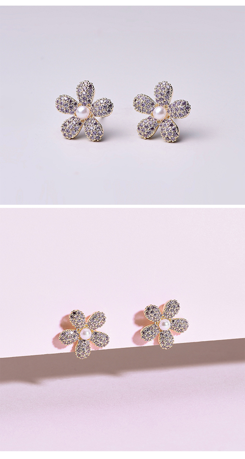 New Fashion Creative Flower Zircon Copper Earrings display picture 4