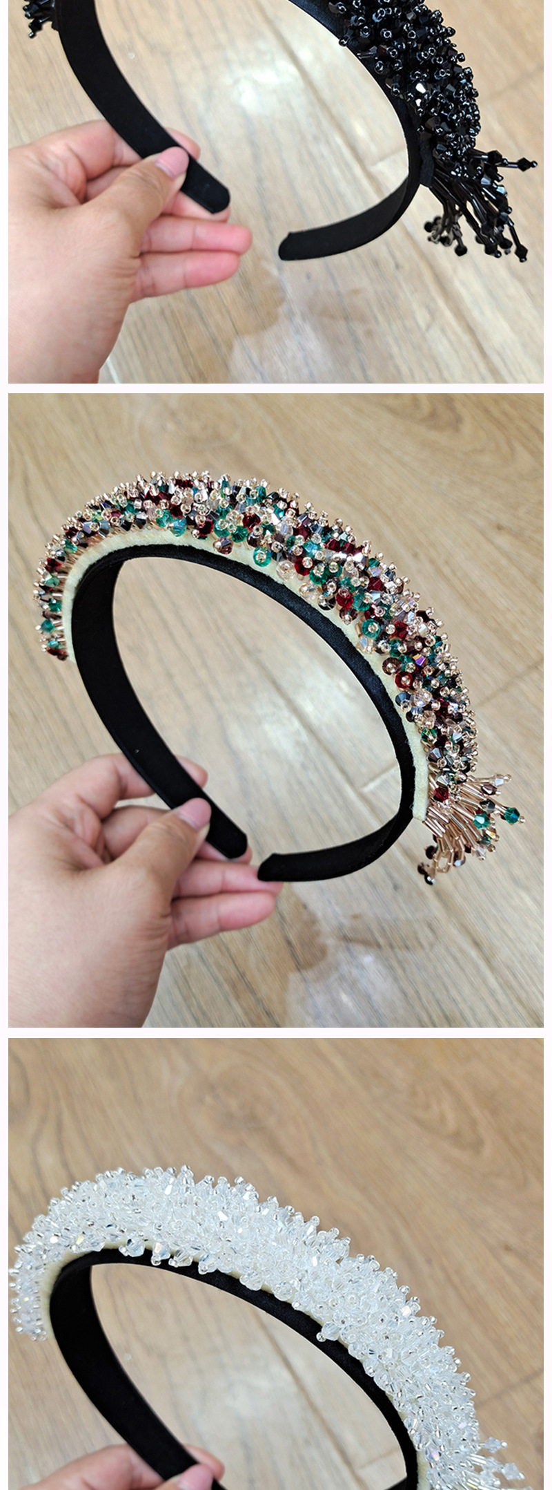 Korean   Crystal  Fashion Beaded Wide Shiny Rhinestone  Headband display picture 3