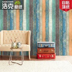 Mediterranean striped self-adhesive wood grain wallpaper, retro nostalgic wooden board living room dormitory background wall sticker