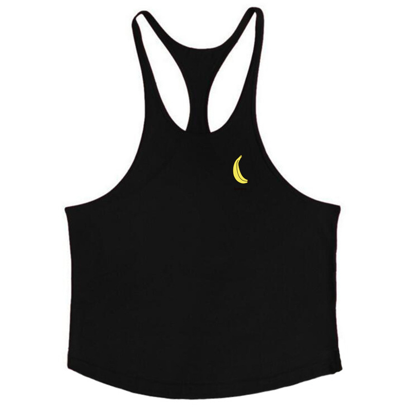 Nuevos hombres sexy de corte bajo correa de hombro delgada fruta impresa Chaleco de algodón plátano fitness chaleco deportivo de verano