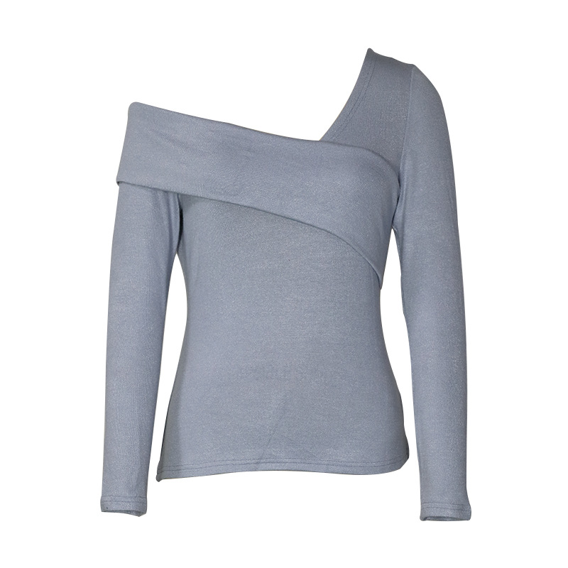 2021 Autumn New Slim Fit Slimming and Shoulder Hollow Solid Color Sexy Base Shirt Top in Tops & Tees