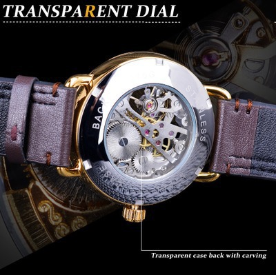 Forsining Fusini reloj mecánico manual de negocios para hombre transparente inferior casual reloj mecánico reloj cinturón