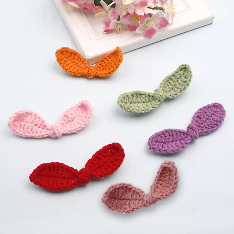 秋季热销手钩毛线兔耳朵结DIY手工材料自制头绳发夹bb夹配件材料