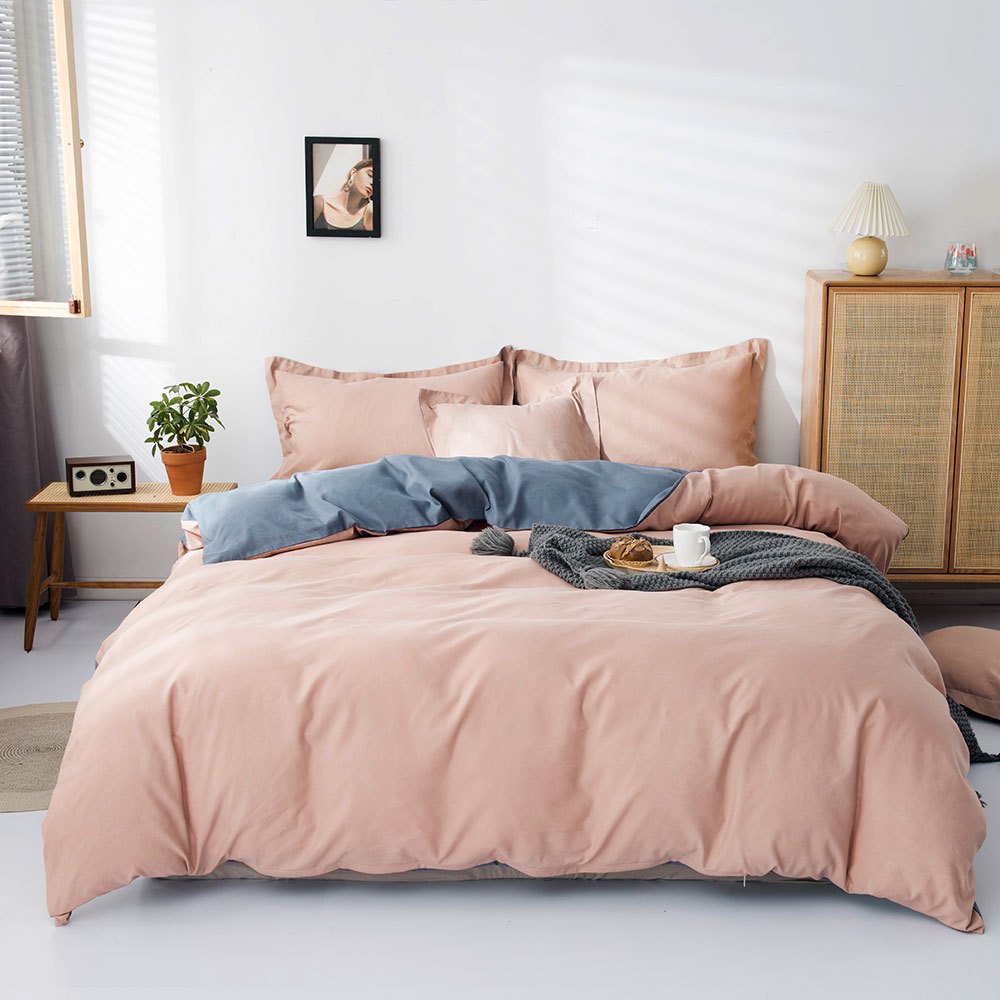 wish亞馬遜歐美碼ebay跨境爆款床上用品90g雙拼色被套枕套三套件