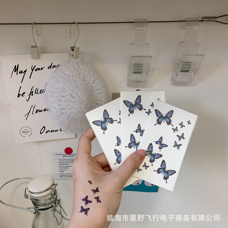 Men's and Women's Tattoo Blue Butterfly Collarbone Tattoo Sticker Waterproof and Lasting Simulation 3D Small Fresh Tattoo Sticker