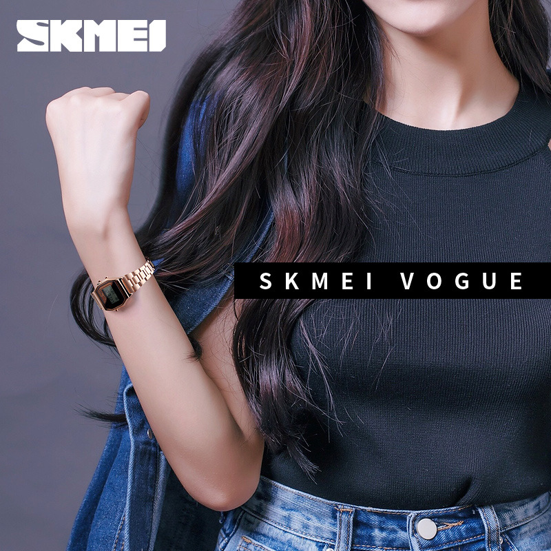 Skmei simple moda luminosa multifunción reloj de acero inoxidable para mujer impermeable ligero deportivo reloj electrónico 1415