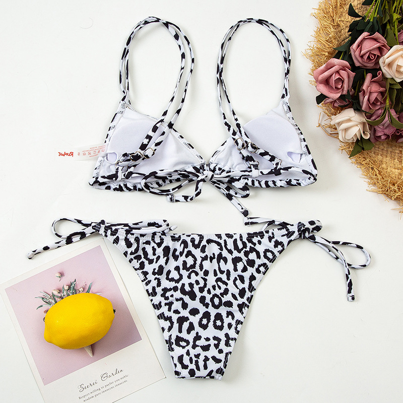 leopard print straps split swimsuit NSALS50334