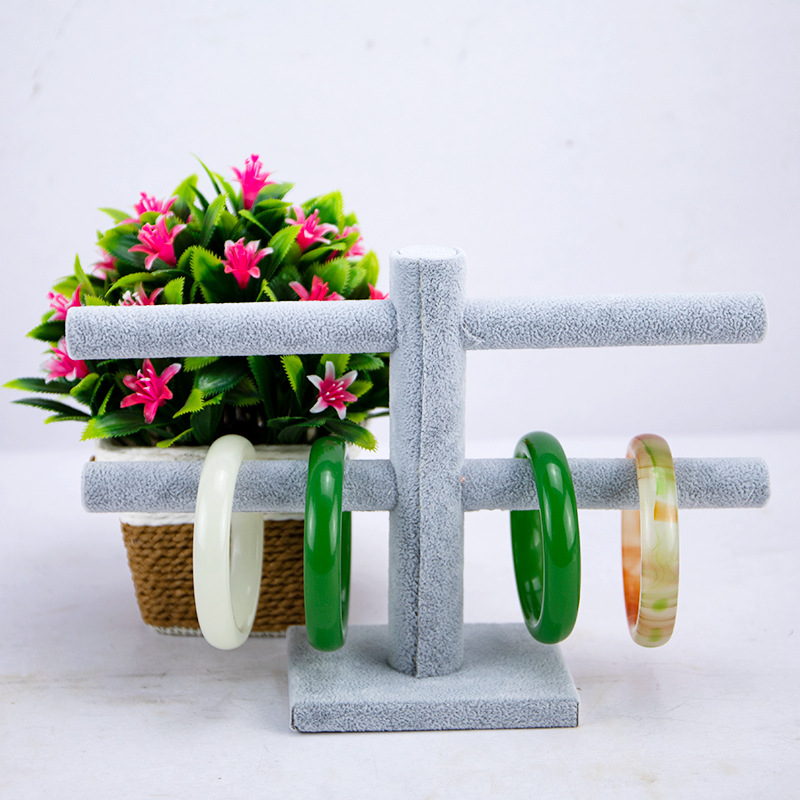 新款双层可拆卸手镯手链饰品展示架批发 精美绒面家居饰品架