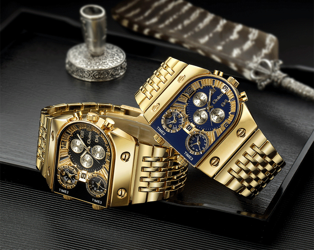 Men's Quartz Watch Multi Time Zone Large Dial Luminous Steel Band_voghion.com