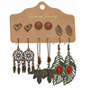 Set, retro ethnic earrings handmade with tassels from pearl, ethnic style, boho style, flowered