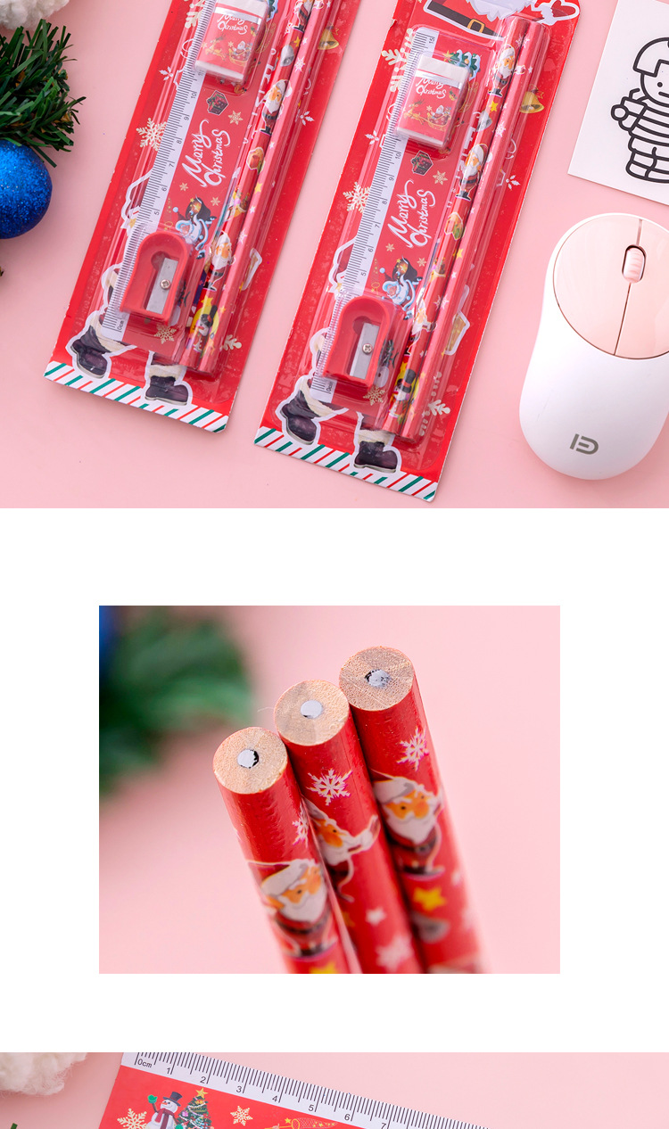 Fashion Pencil Sharpener Rubber Christmas Stationery Five-piece Set display picture 2