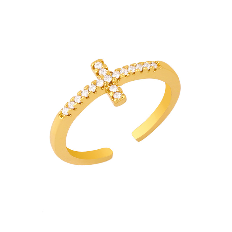 Fashion Wild Simple Diamond Zircon Cross Ring Moon Ring Hot Nihaojewelry display picture 4