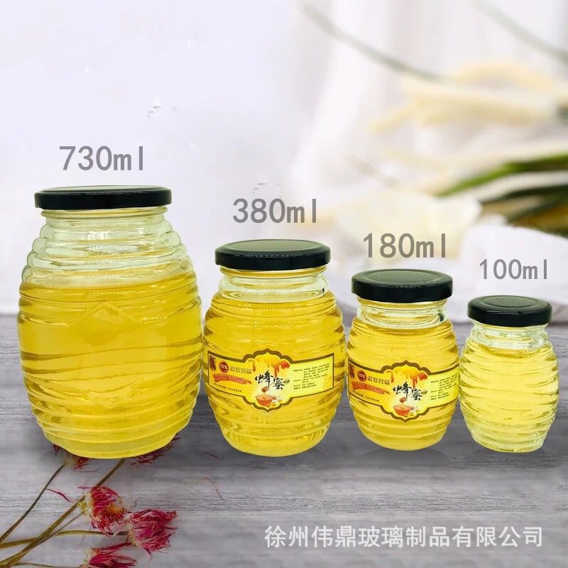 现货批发蜂蜜玻璃密封瓶1斤半斤酱菜瓶螺纹丝玻璃瓶果酱小容量