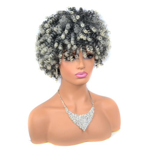 African wig headgear, short fluffy curly afro black man wig, small screw roll LOSE wig headgear
