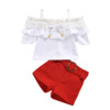 Woven lace lace solid color suspender for girls + three piece belt