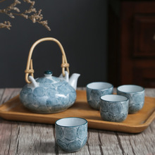 日式手繪歲月年輪茶器高溫釉下彩家用茶具套裝一壺四杯子小容量壺