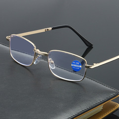 Anti-blue light reading glasses for men and women, metal foldable portable case, waist-mounted, high-definition resin, reading glasses for farsightedness