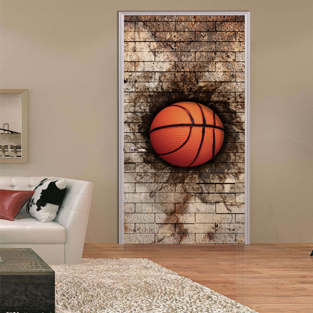 创意3D门贴翻新自粘贴纸装饰卧室客厅墙贴门贴墙壁篮球跨境货源