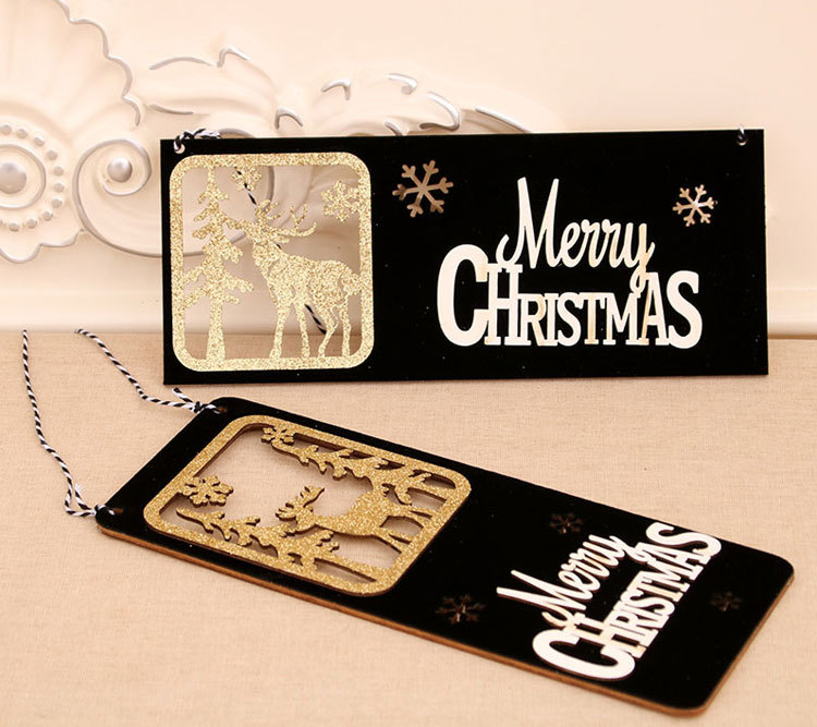 New Black Gold Christmas Wooden Three-dimensional Door Hanging Welcome Hollow Card  Wholesale display picture 4