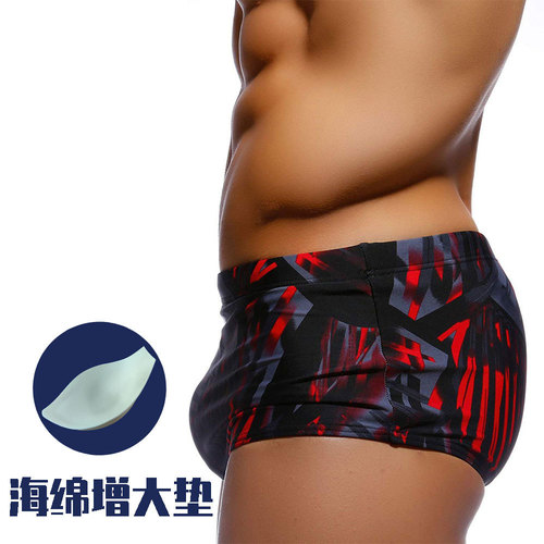 The UXH new abstract black and red phantom with cup anti-embarrassment cross-border flat-bottom swimsuit for racing beach and hot spring shorts
