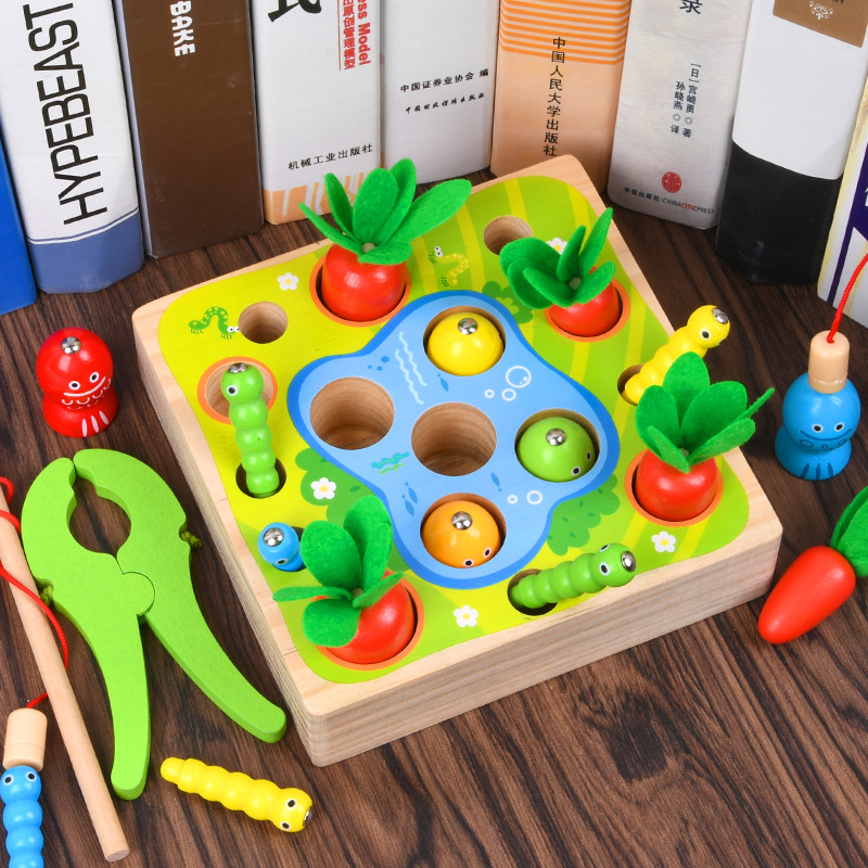 Happy Farm Go fishing game Young Children wooden  Puzzle Early education Go fishing Toys Parenting board role-playing games Manufactor Direct selling