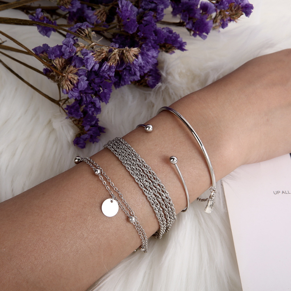 32g Weight Bracelets, Bangle Classification 4 Pieces Quantity Streetwear Leaf Alloy Plating Women's Bracelets Bangle