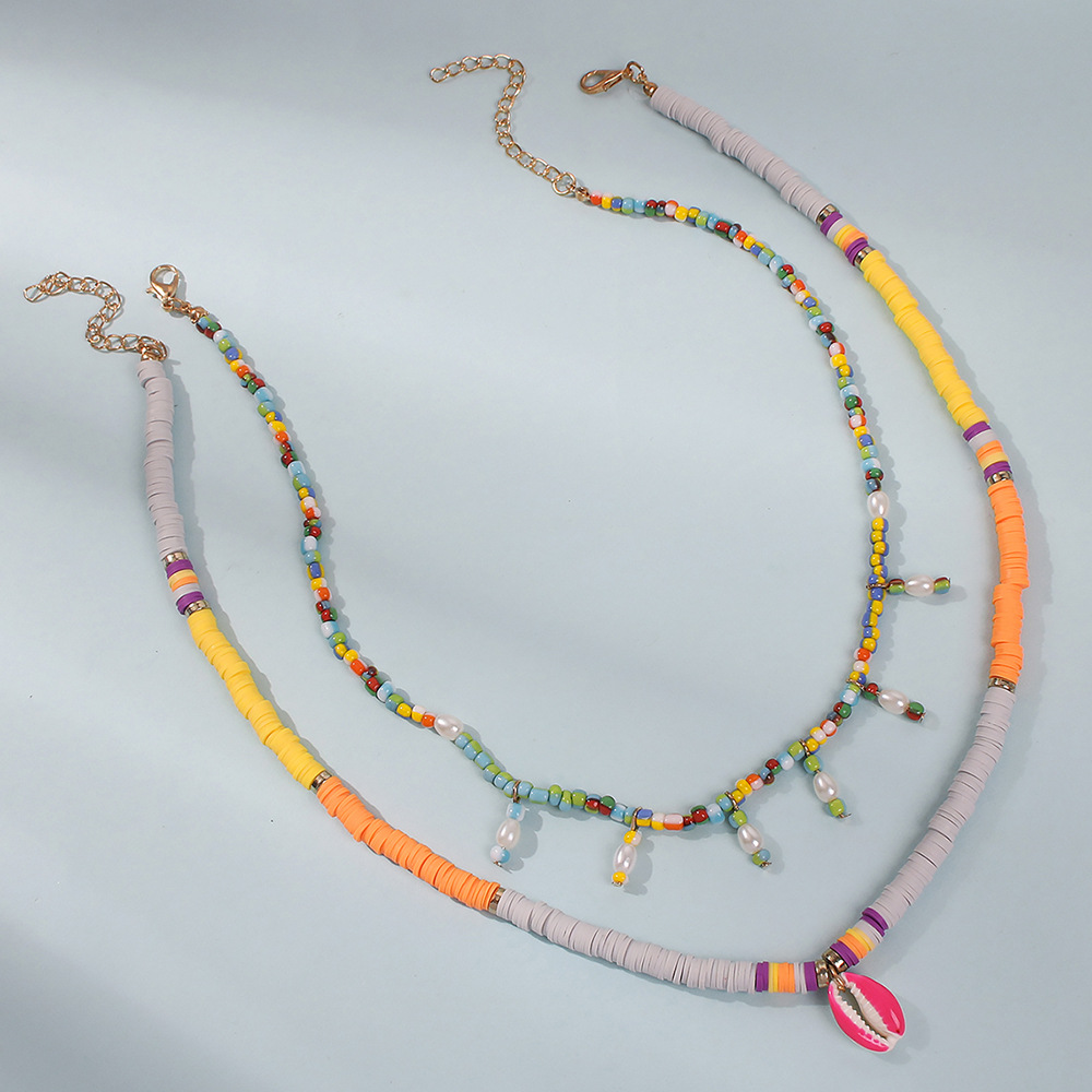 Summer Simple Holiday Style Color Shell Rice Bead Necklace Multi-layer Color Necklace Wholesale display picture 5