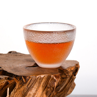 厂家创意耐热玻璃主人杯单杯品茗杯锤纹斗笠杯雾面小茶杯茶具批发|ms