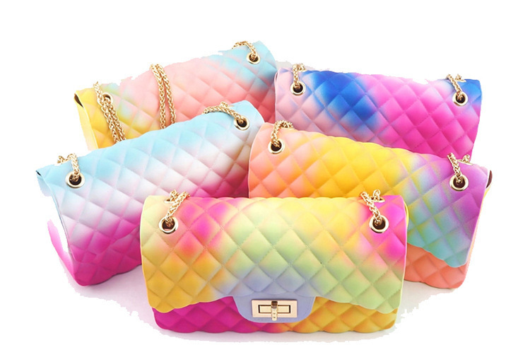 Clearance gradient graffiti colored jelly bag, diamond-shaped chain bag, small square bag for export, single-shoulder bag, crossbody bag details Picture
