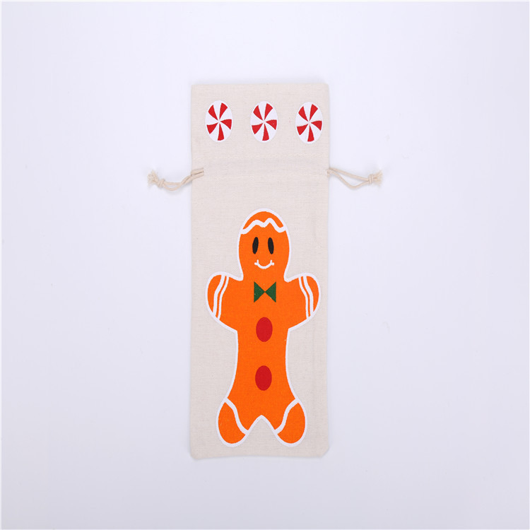 批发圣诞图案束口麻布袋 圣诞礼品抽绳烫金纱袋 圣诞礼物收纳布袋