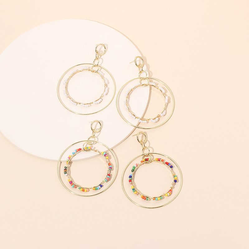 19g Weight Earrings Classification Wedding, Travel, Birthday, Festival Occasion Women'S Gender White Color  Korean  Geometric Ring Rice Bead Earrings 5