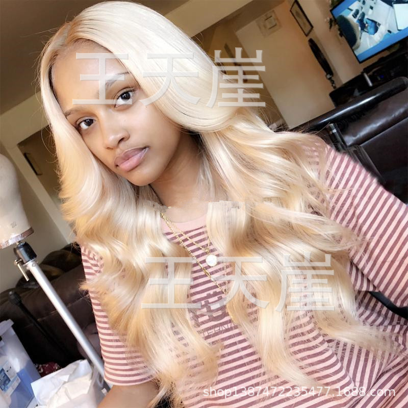 Europe and the United States new foreign trade website hot sale new women's wig platinum color light gold big wave long curly hair