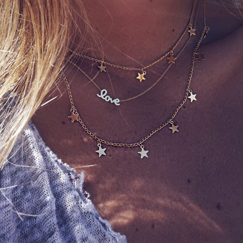 Hot-selling Bohemian Fashion Trend Metal Necklace Simple Multi-layer Five-pointed Star Letter Clavicle Chain Wholesale Nihaojewelry display picture 7