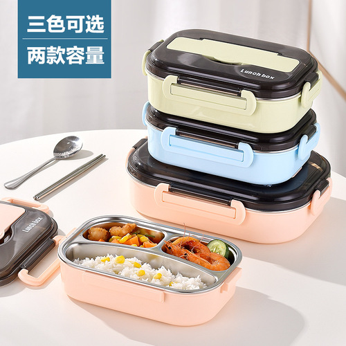 304 stainless steel double-layer fast food lunch box compartmented lunch box sealed leak-proof lunch box student office worker lunch box